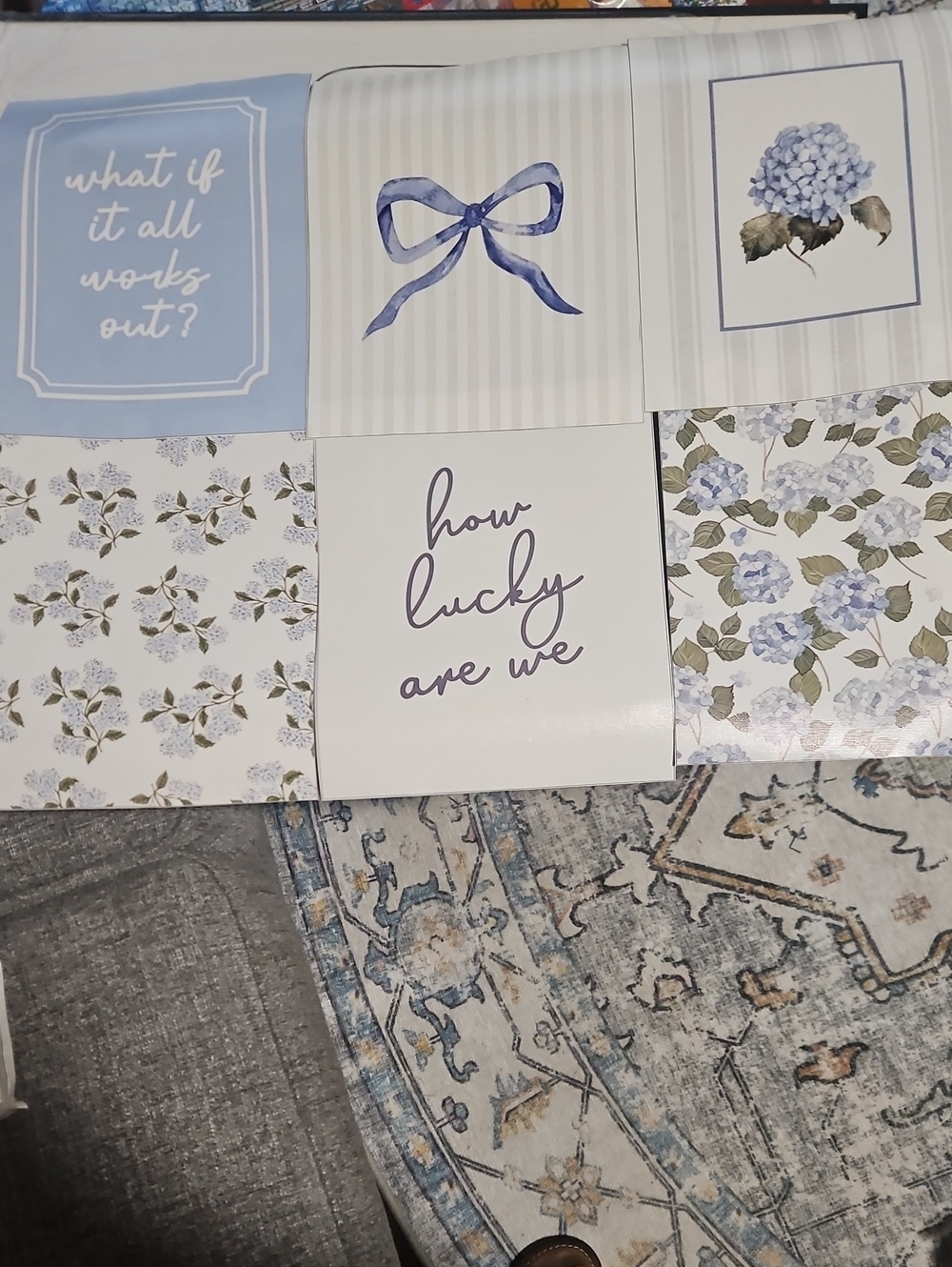 Blue Floral and Script Wall Art Set - How Lucky Are We